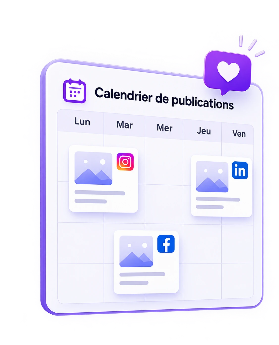 Un calendrier de publications sur Instagram, LinkedIn et Facebook